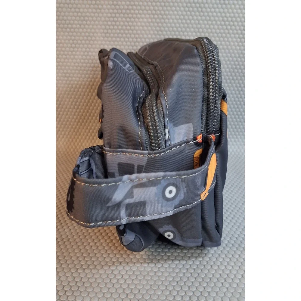 Kids Construction Vehicle Toiletry Bag Gray Excavator Crane Travel Pouch Zipper